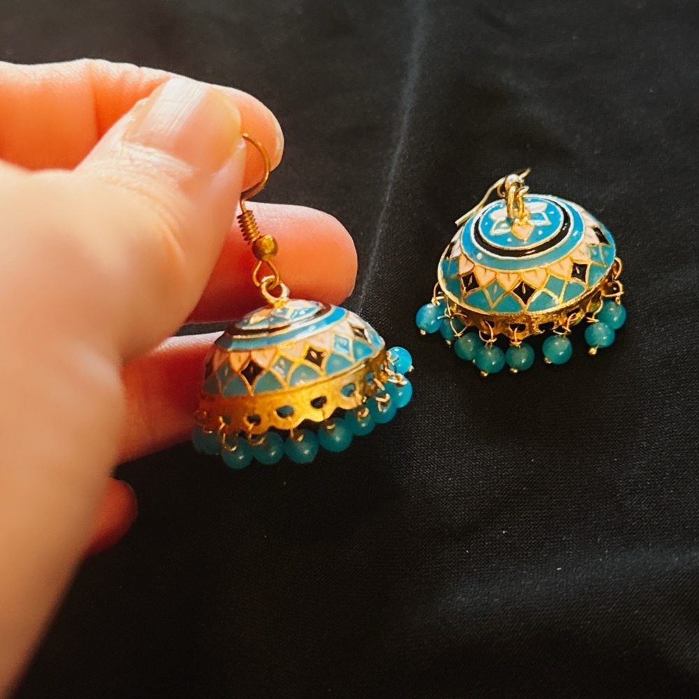 Elegant Blue and Gold Jhumka Earrings